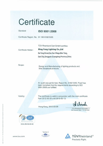 China Ming Feng Lighting Co.,Ltd. Certificaciones