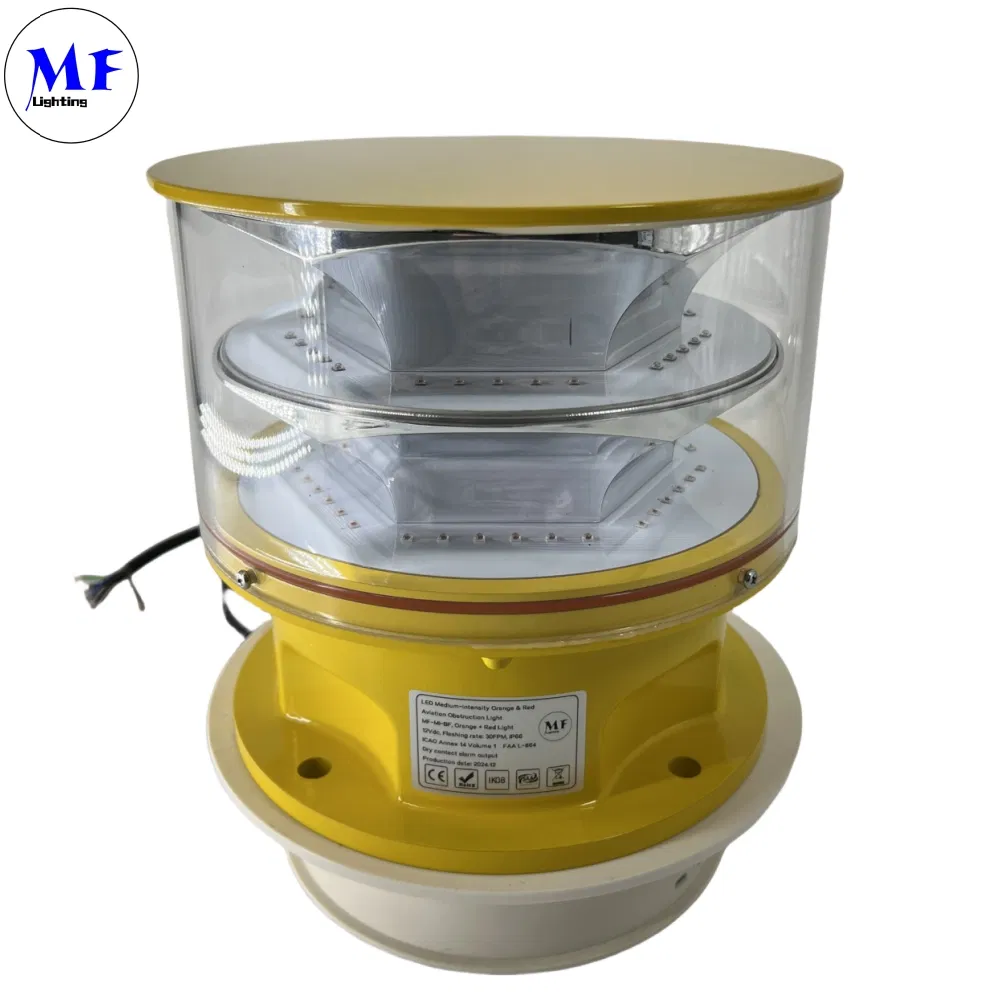 Luz de obstrucción de aviación LED Fotocélula Fundición a presión IP66 Telecomunicaciones Amarillo Gas Plataforma petrolera en alta mar 2