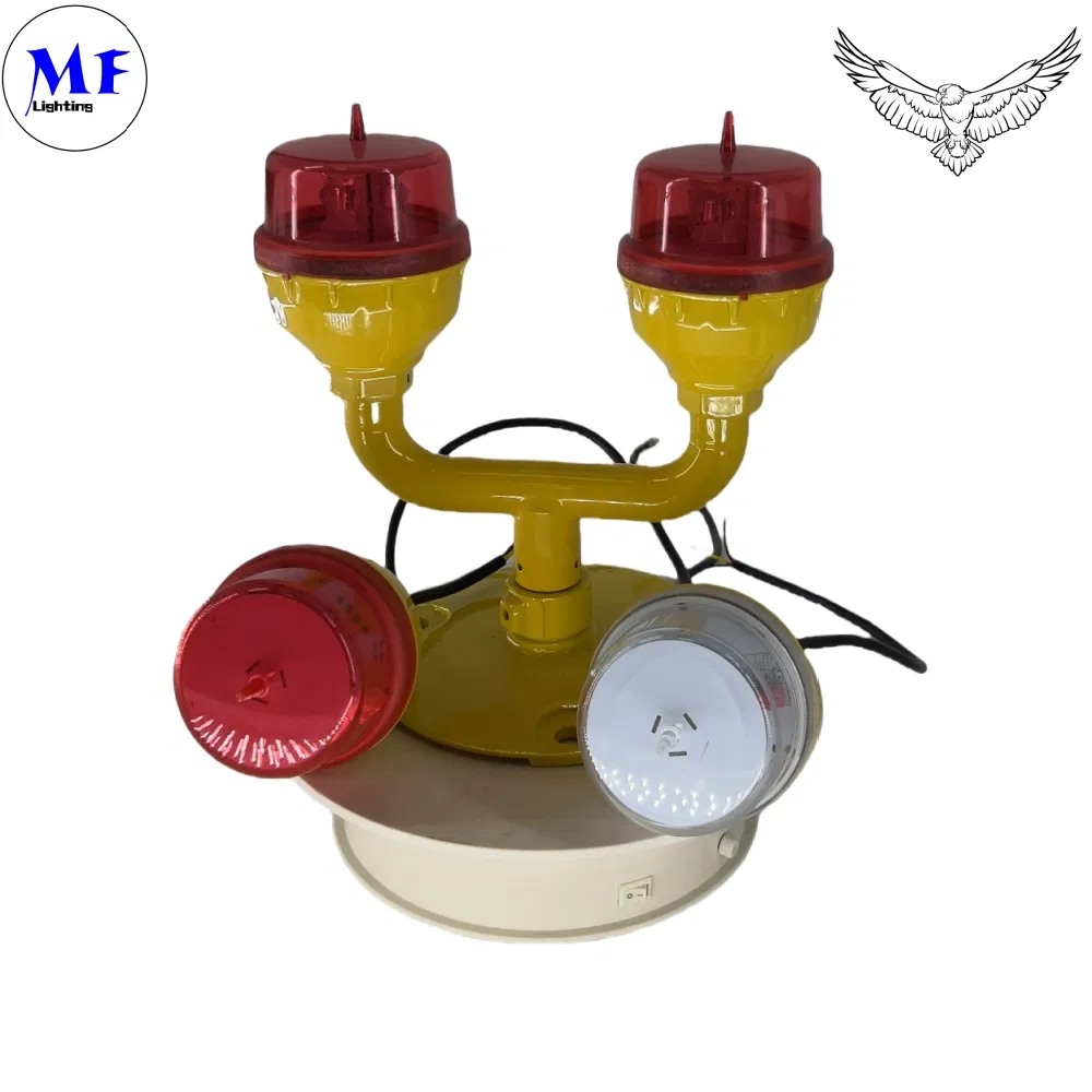 Luz de obstrucción de la aviación LED IP66 Inodoro Rojo Blanco doble cabeza incorporada fotocélula Aeronáutica luz de advertencia de obstáculos LED de baja intensidad 1