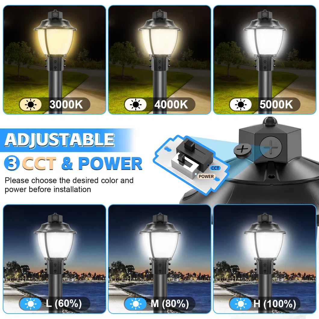 Luz LED de Jardín Ajustable Anti-Choque IP65 48/64/80W Impermeable 130lm/W Farola Césped Blanco y Negro 0