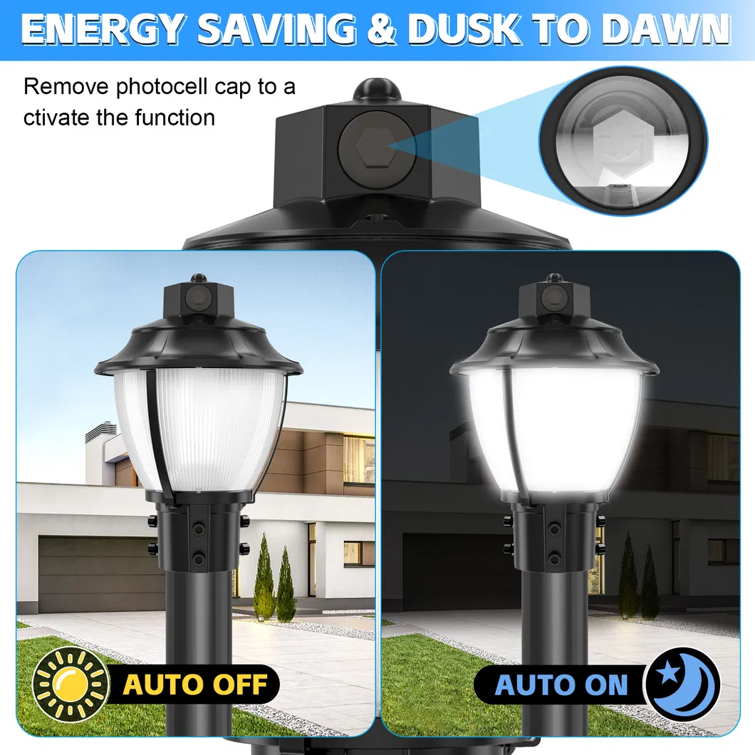 Luz LED de Jardín Ajustable Anti-Choque IP65 48/64/80W Impermeable 130lm/W Farola Césped Blanco y Negro 3