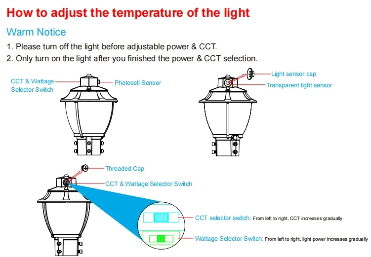 Luz LED de Jardín Ajustable Anti-Choque IP65 48/64/80W Impermeable 130lm/W Farola Césped Blanco y Negro 7