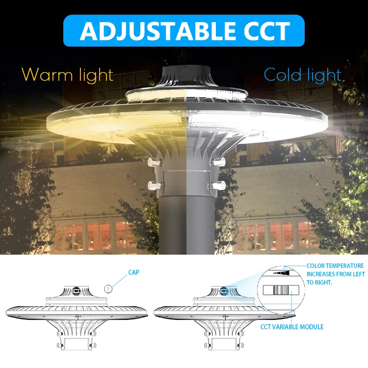 Luz LED de Jardín Ajustable 150W IP65 Incorporada Impermeable 130lm/W Redonda Negra Patio Parque Poste Superior 1