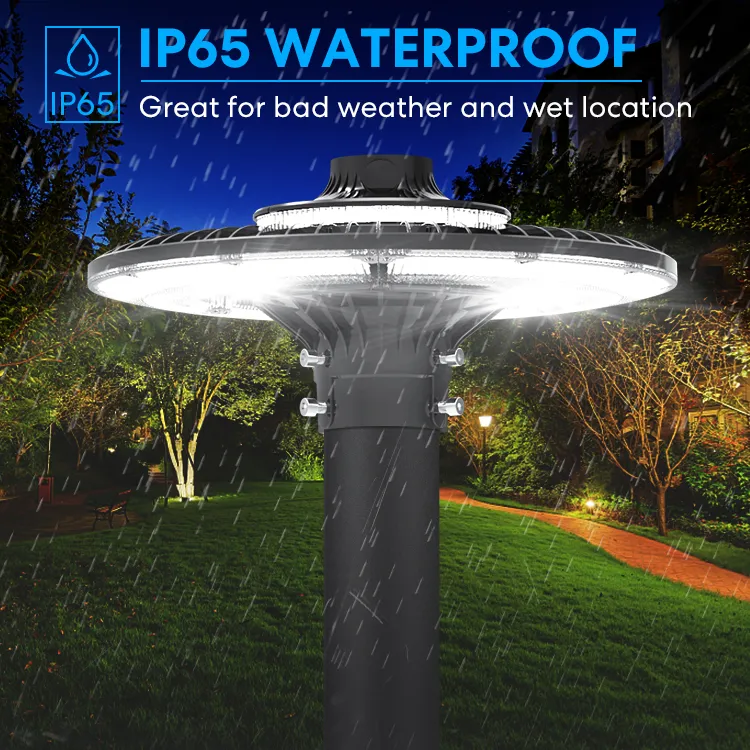Luz LED de Jardín Ajustable 150W IP65 Incorporada Impermeable 130lm/W Redonda Negra Patio Parque Poste Superior 2