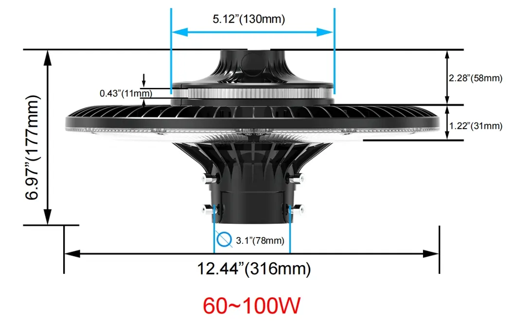 Luz LED de Jardín Ajustable 150W IP65 Incorporada Impermeable 130lm/W Redonda Negra Patio Parque Poste Superior 5