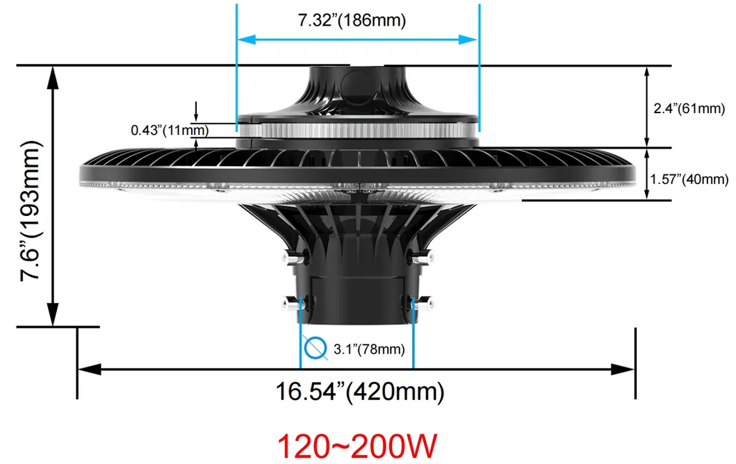 Luz LED de Jardín Ajustable 150W IP65 Incorporada Impermeable 130lm/W Redonda Negra Patio Parque Poste Superior 6
