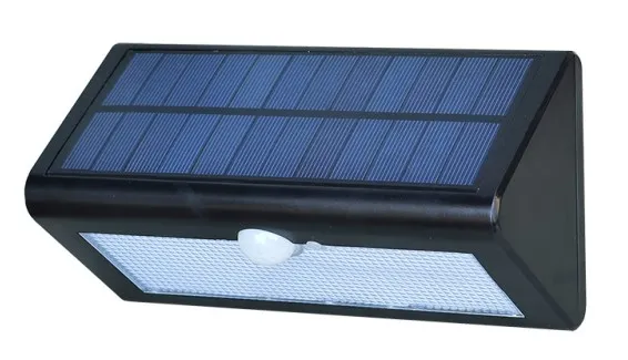 Luz de pared solar LED moderna, novedosa, inteligente, simple, batería de litio, monocristalina, negra, solar, IP66, impermeable, fundición a presión 0