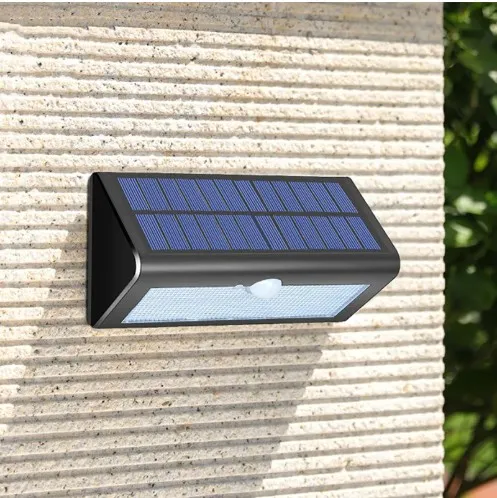 Luz de pared solar LED moderna, novedosa, inteligente, simple, batería de litio, monocristalina, negra, solar, IP66, impermeable, fundición a presión 3