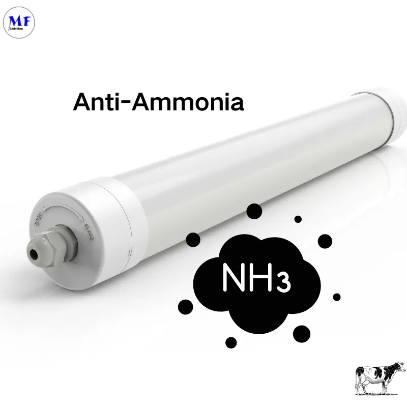 Luz LED Tri-Proof Anti-Amon&iacute;aco Color Blanco Ik10 IP69K 0~10V Dim CCT Potencia ajustable 170lm/W 1,6m para el ganado de granja 0