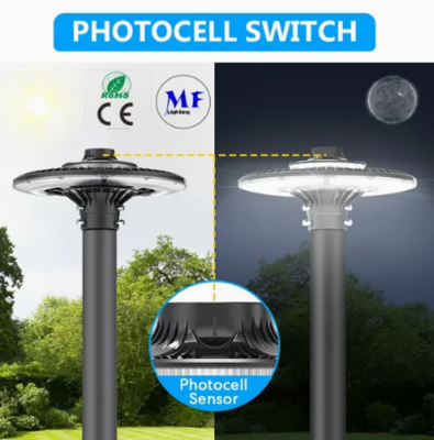 Luz LED de Jardín Ajustable 150W IP65 Incorporada Impermeable 130lm/W Redonda Negra Patio Parque Poste Superior